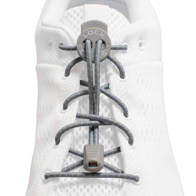 LOCK LACES أربطة أحذية قفل (أربطة مرنة بدون ربط (عبوة من 3) (أبيض-أزرق-رمادي) - Image 4